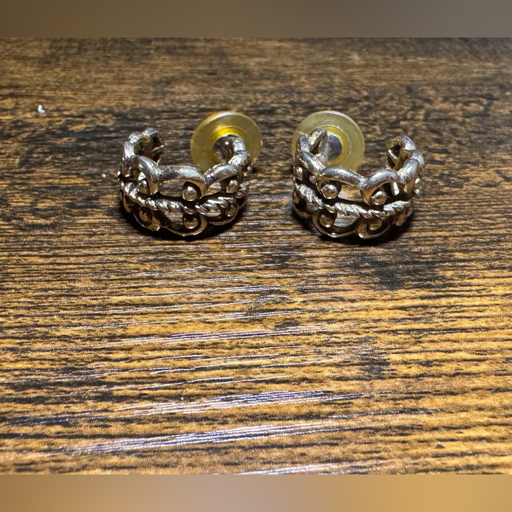 Silver Vintage Crescent Filigree Earrings